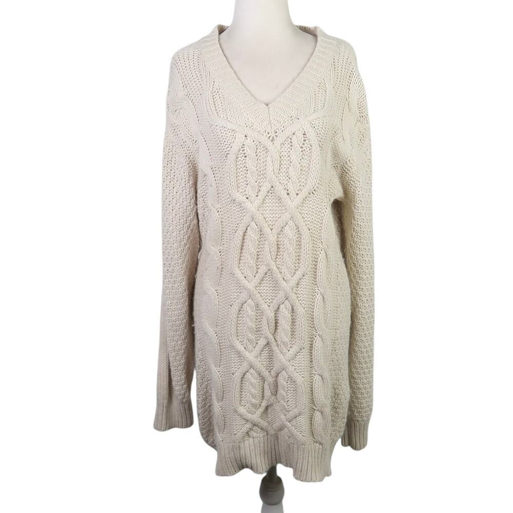 Soft Surroundings Cream Cable Knit Silk Blend Sweater Dress M